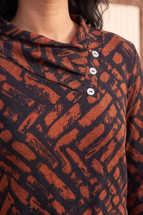 Roman Rust Abstract Print Stretch Jersey Tunic Top - 16 Image 4