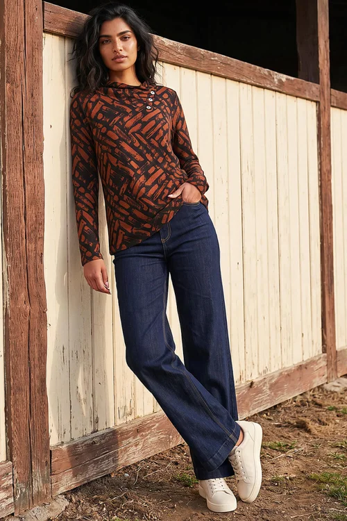 Roman Rust Abstract Print Stretch Jersey Tunic Top - 16 Image 2