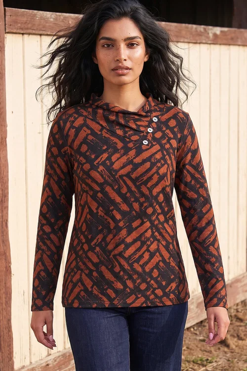 Roman Rust Abstract Print Stretch Jersey Tunic Top - 16 Image 1