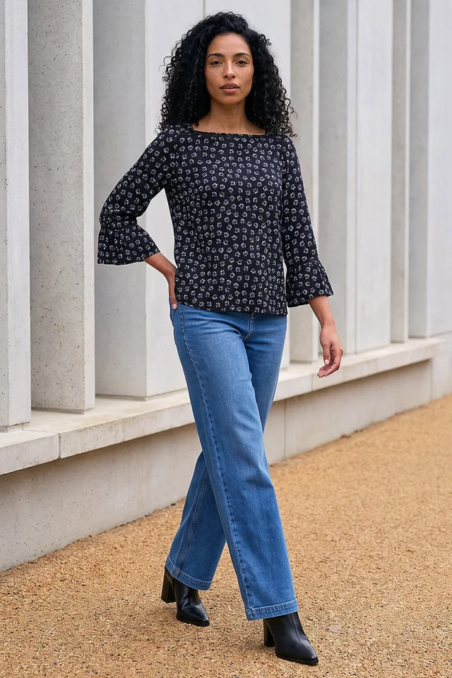 Roman Blue Ditsy Square Neck Top