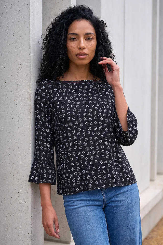 Roman Blue Ditsy Square Neck Top