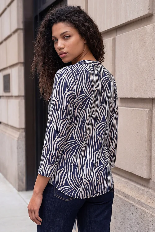 Roman Navy Petite Animal Print Button Top - 16 Image 3