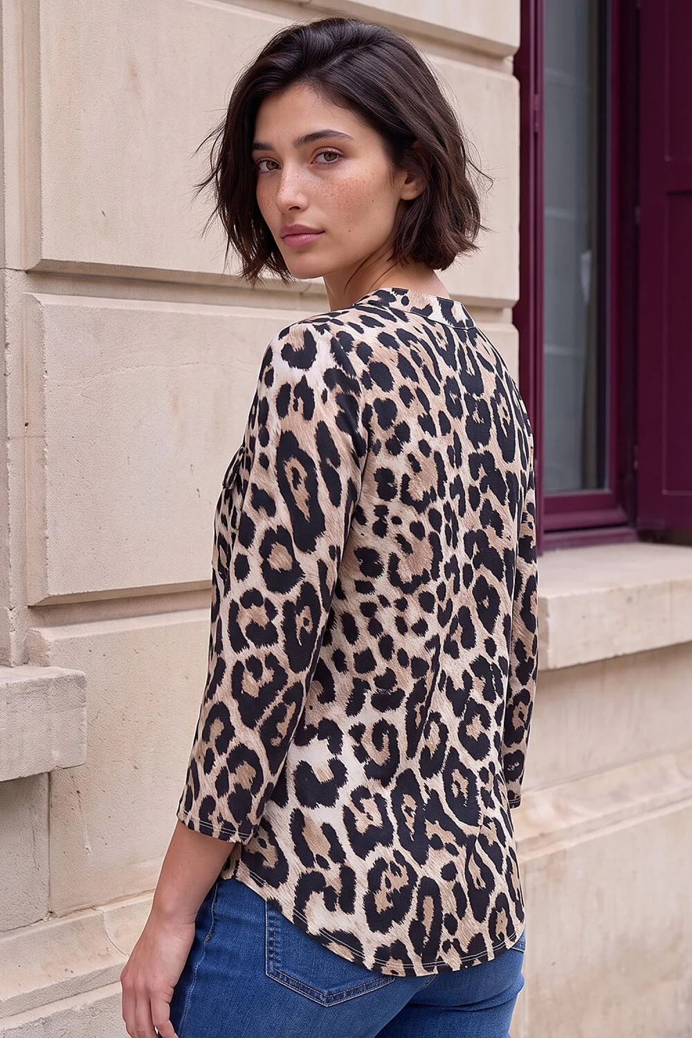 Roman Black Petite Animal Button Top - 14 Image 3