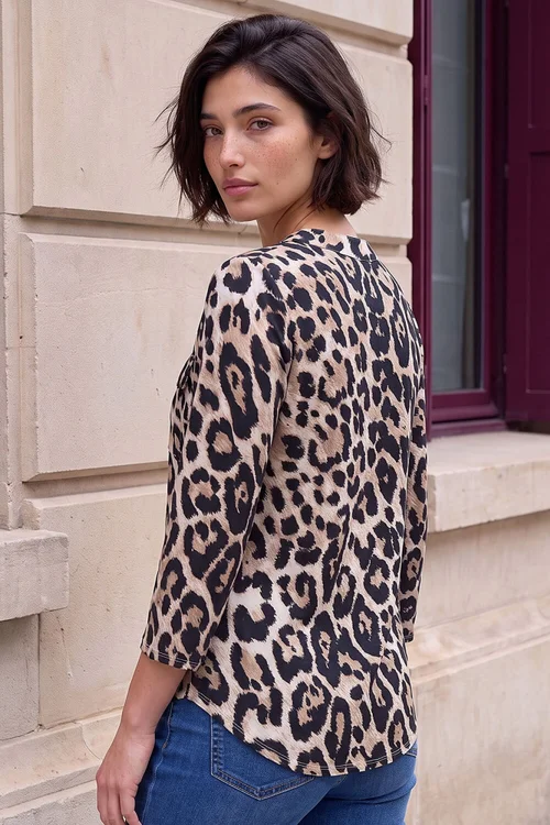 Roman Black Petite Animal Button Top - 14 Image 3