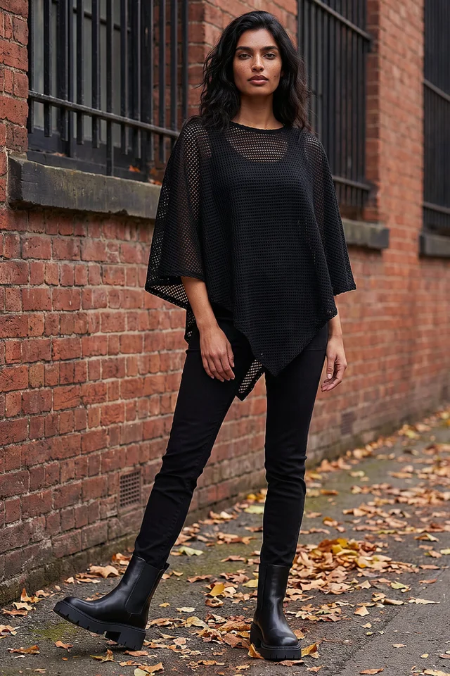Roman Black Textured Cape Top