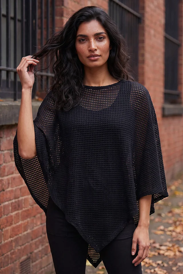 Roman Black Textured Cape Top