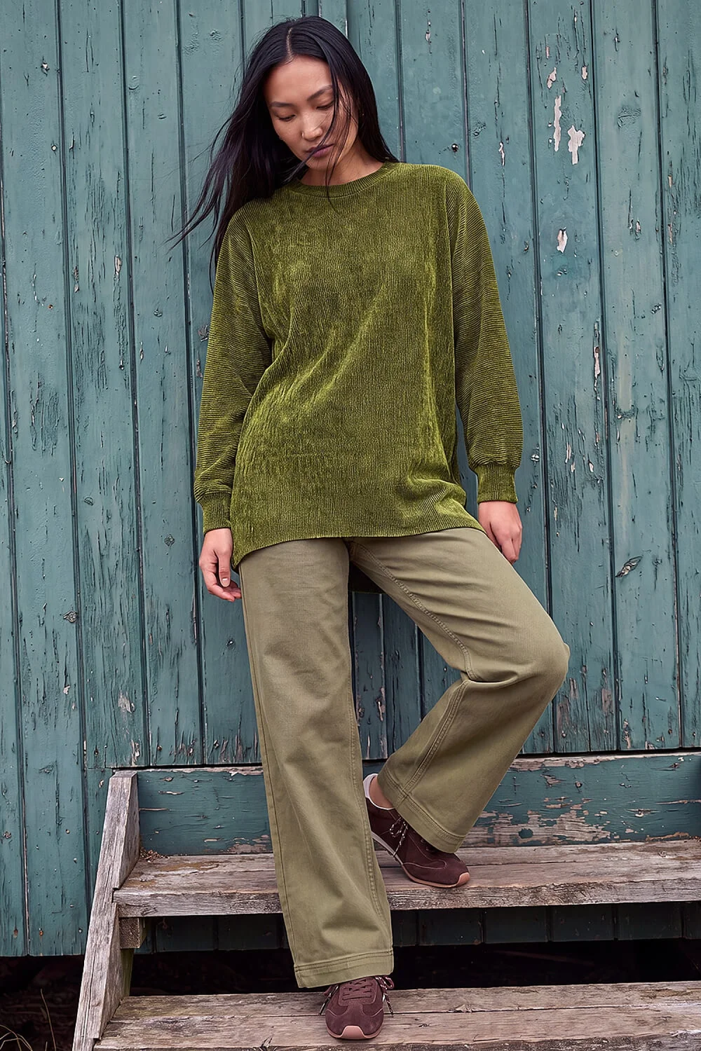 Roman Olive Ribbed High Low Hem Stretch Top - 14 Image 2