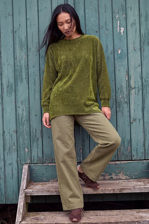 Roman Olive Ribbed High Low Hem Stretch Top - 14 Image 2