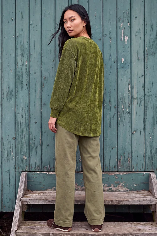 Roman Olive Ribbed High Low Hem Stretch Top - 14 Image 3