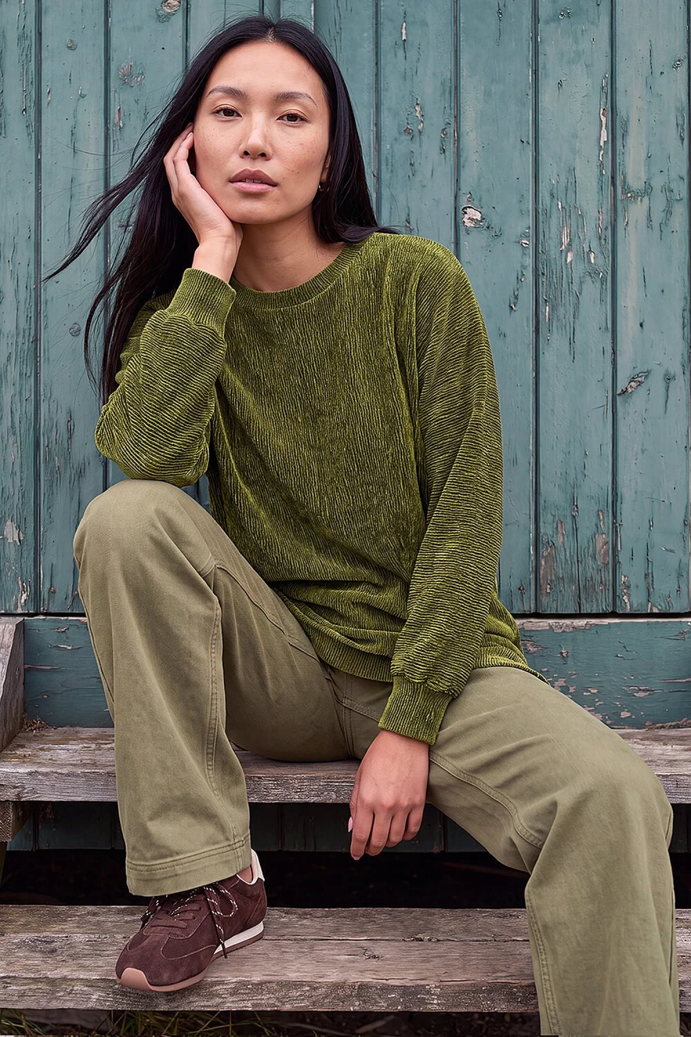 Roman Olive Ribbed High Low Hem Stretch Top - 14 Image 1