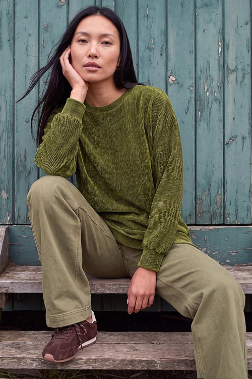 Roman Olive Ribbed High Low Hem Stretch Top - 14 Image 1