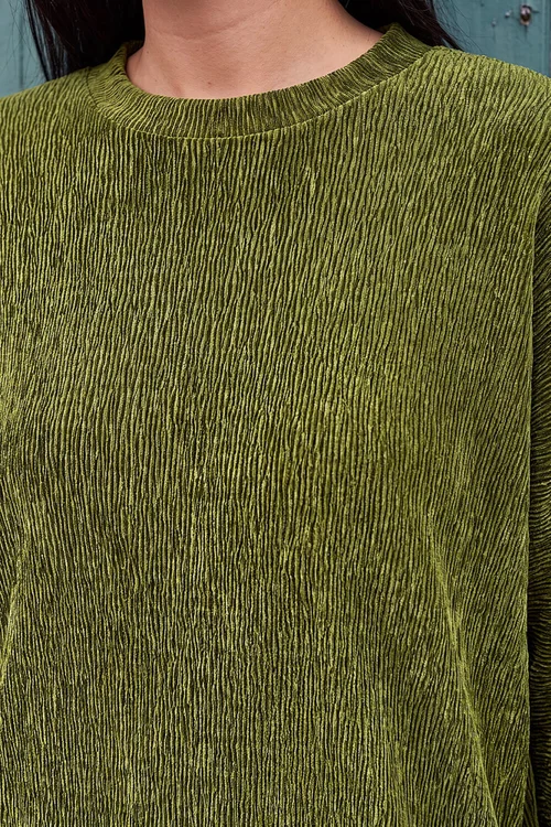 Roman Olive Ribbed High Low Hem Stretch Top - 14 Image 4