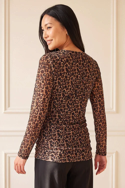 Roman Tan Animal Lace V-Neck Top - 12 Image 2