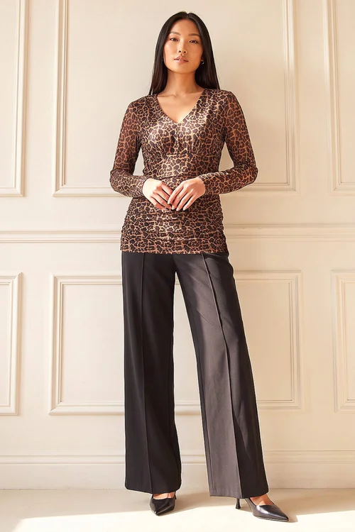Roman Tan Animal Lace V-Neck Top - 12 Image 3