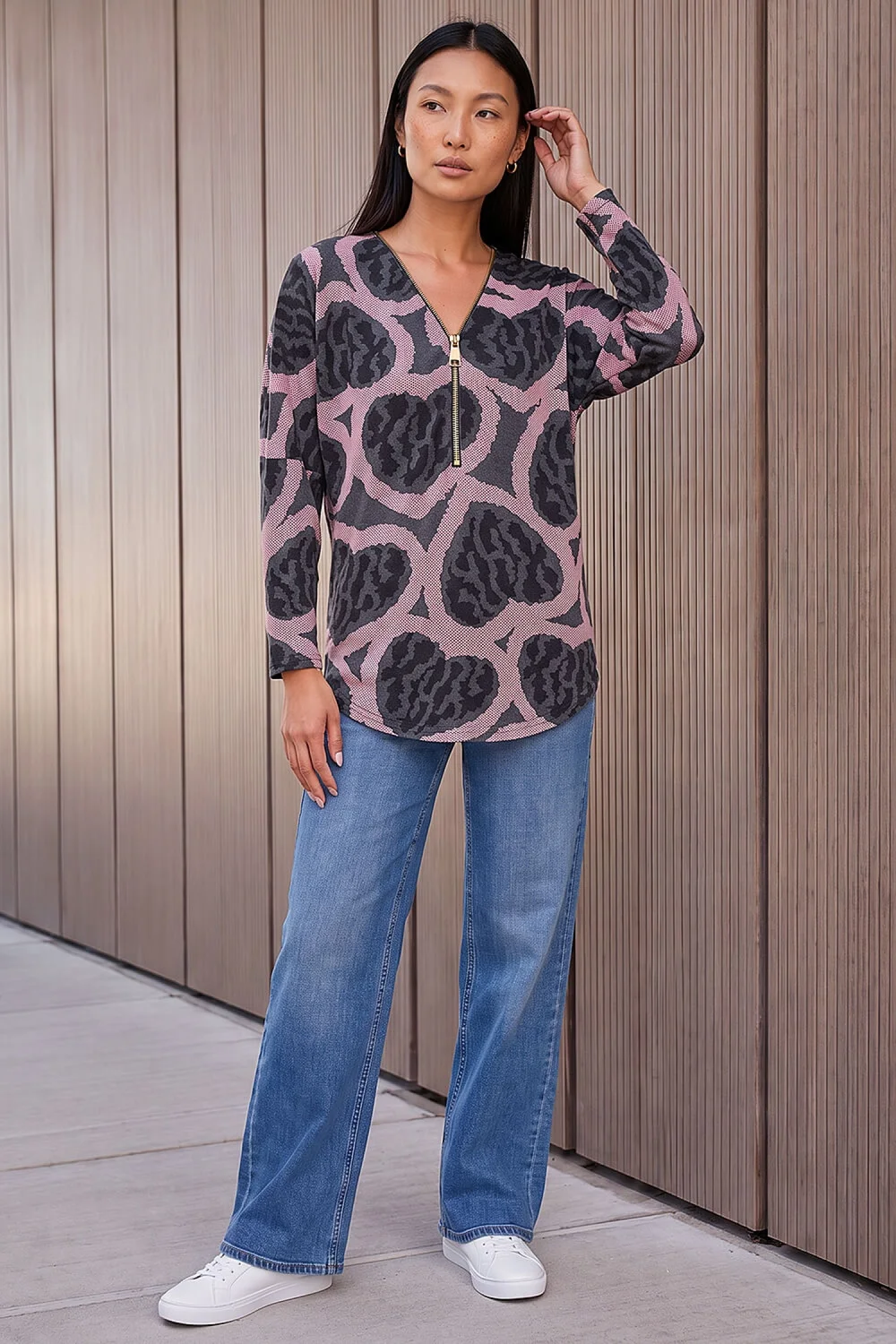 Roman Rose Heart Print Zip Top - 18 Image 2