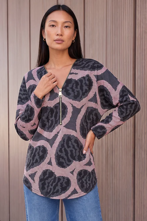 Roman Rose Heart Print Zip Top - 18 Image 1