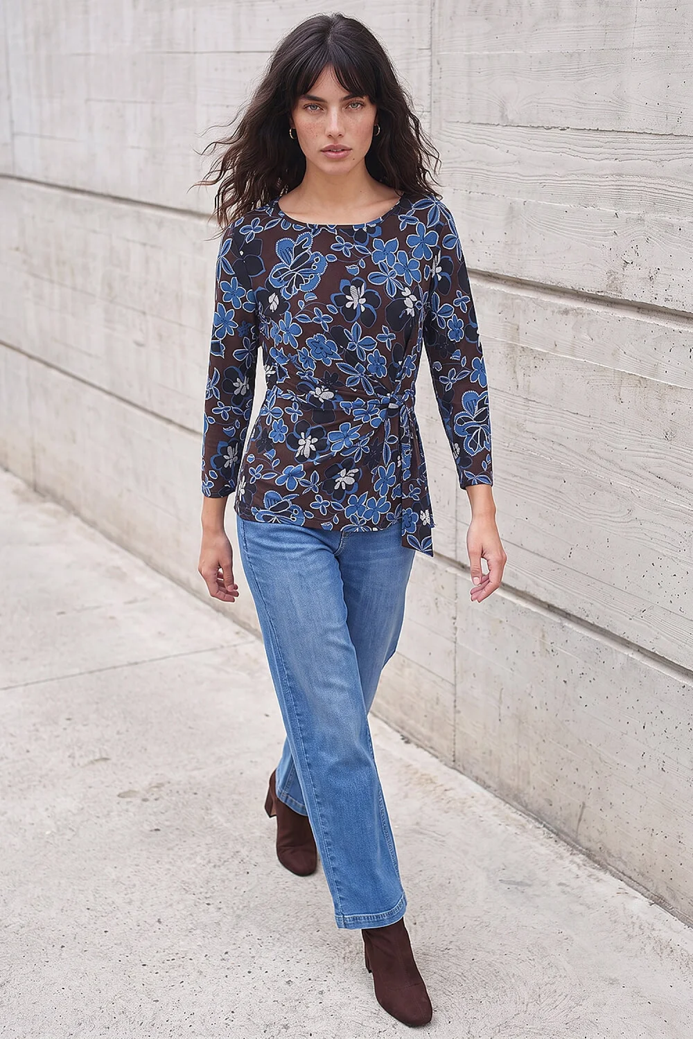 Roman Chocolate Floral Puff Print Side Tie Top - 18 Image 2