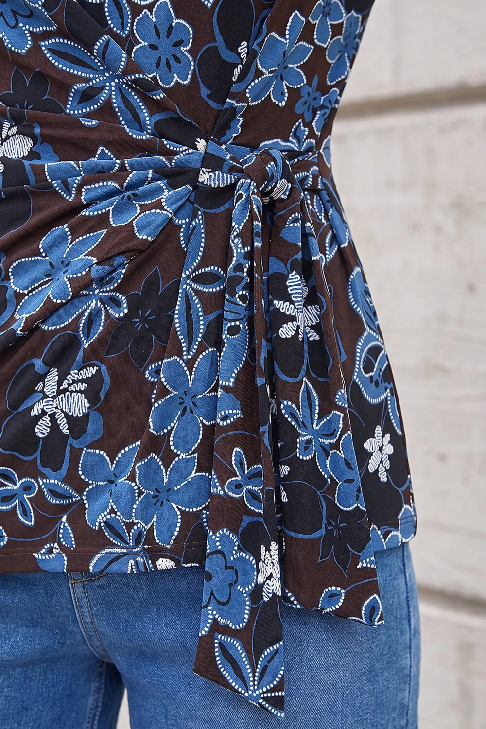 Roman Chocolate Floral Puff Print Side Tie Top - 18 Image 4