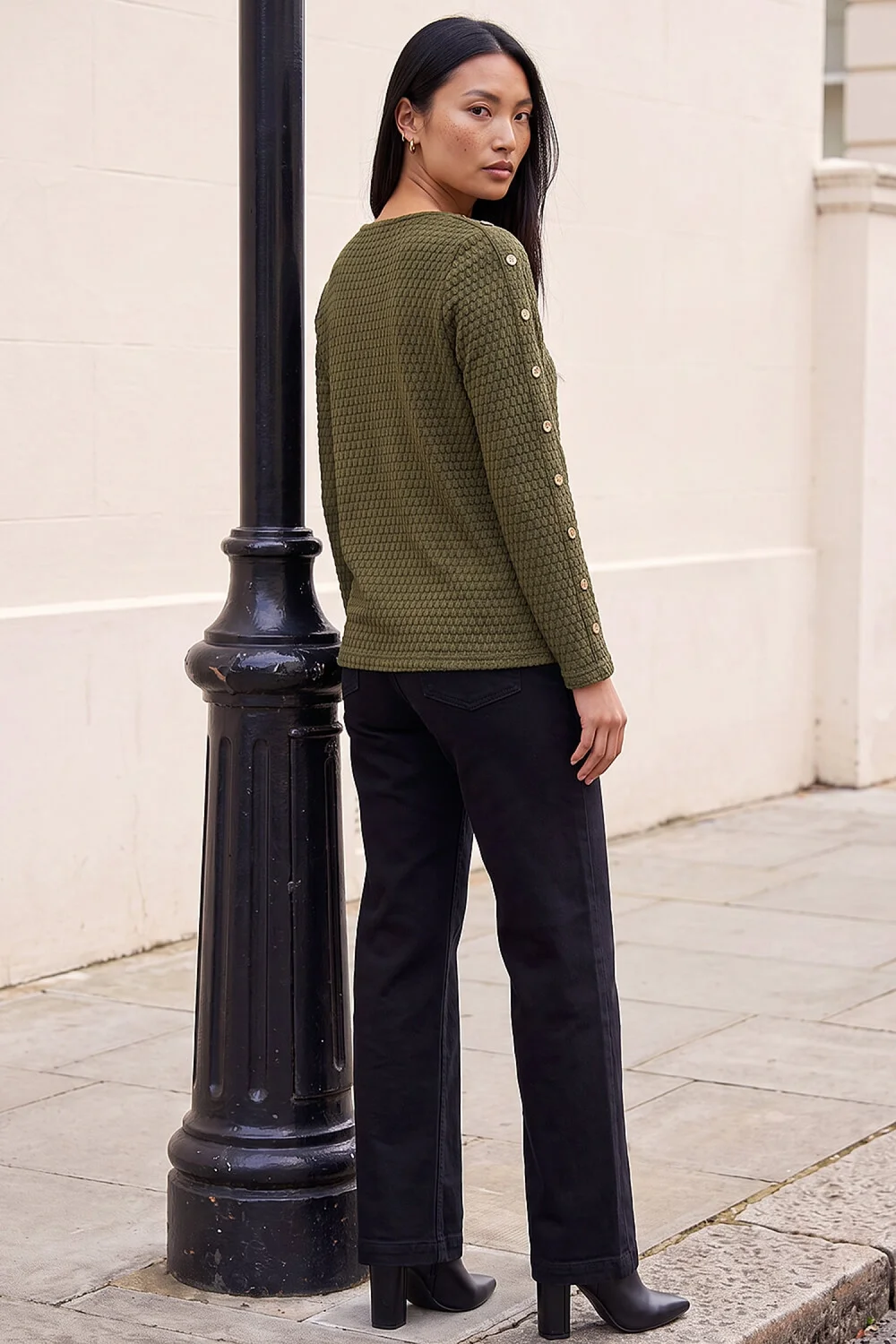 Roman Khaki Textured Button Top - 12 Image 3