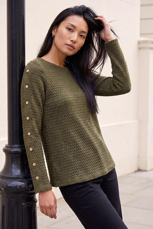 Roman Khaki Textured Button Top - 12 Image 1