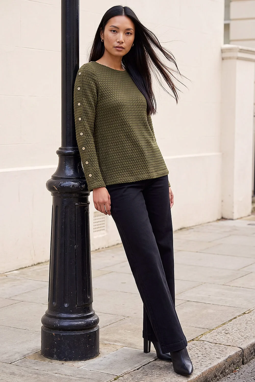 Roman Khaki Textured Button Top - 12 Image 2