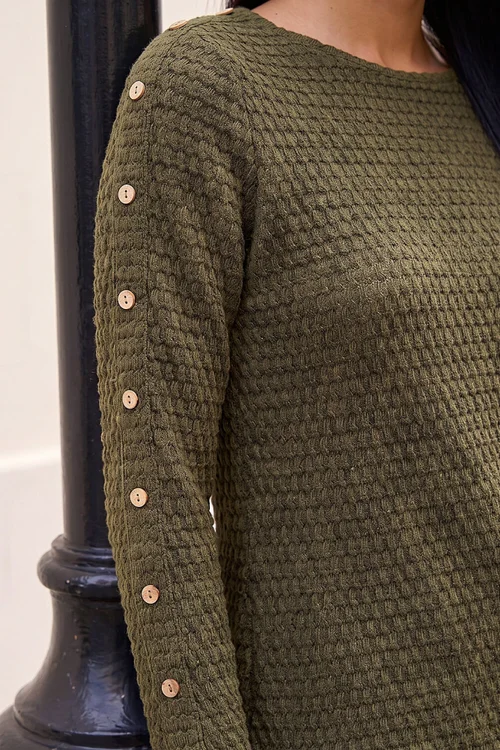 Roman Khaki Textured Button Top - 12 Image 4