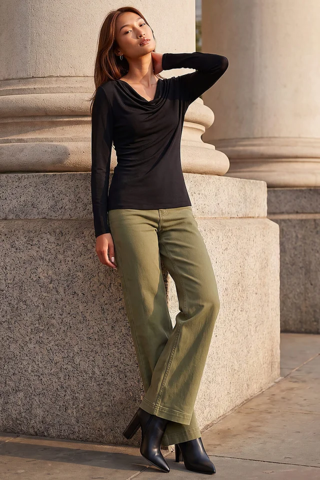 Roman Black Cowl Neck Top