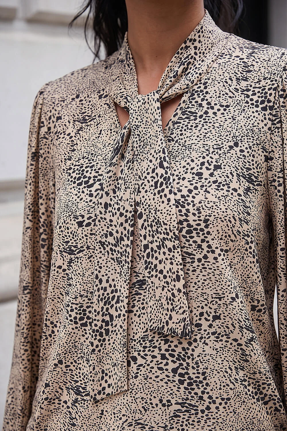 Roman Beige Tie Neck Print Top - 12 Image 4