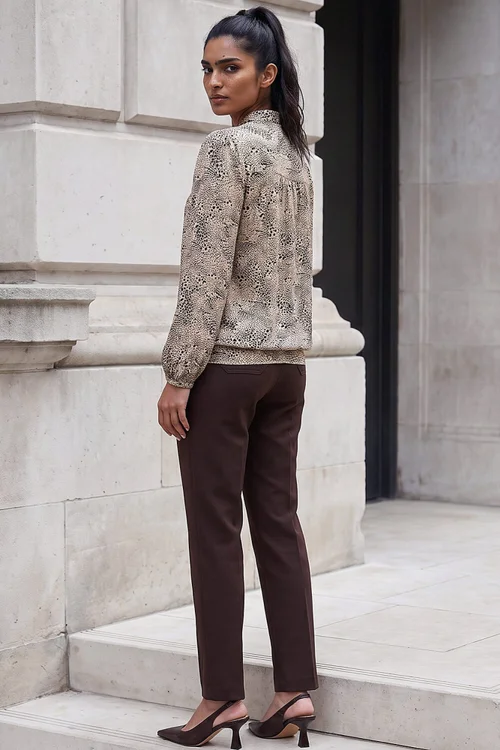 Roman Beige Tie Neck Print Top - 12 Image 3
