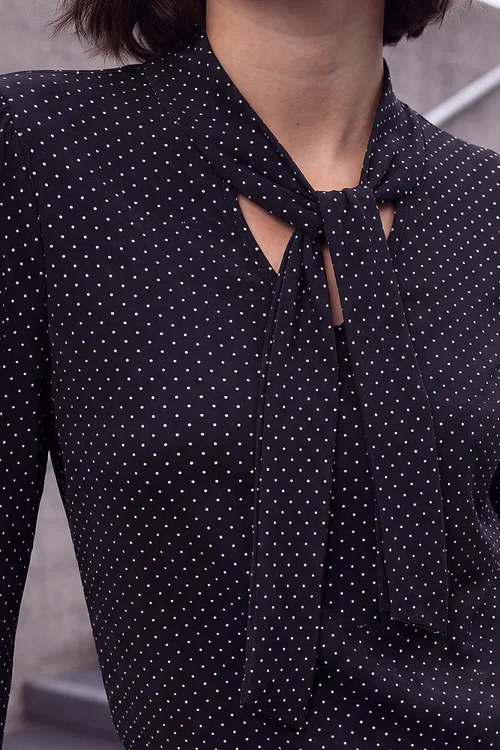 Roman Black Tie Neck Polka Dot Top - 18 Image 4