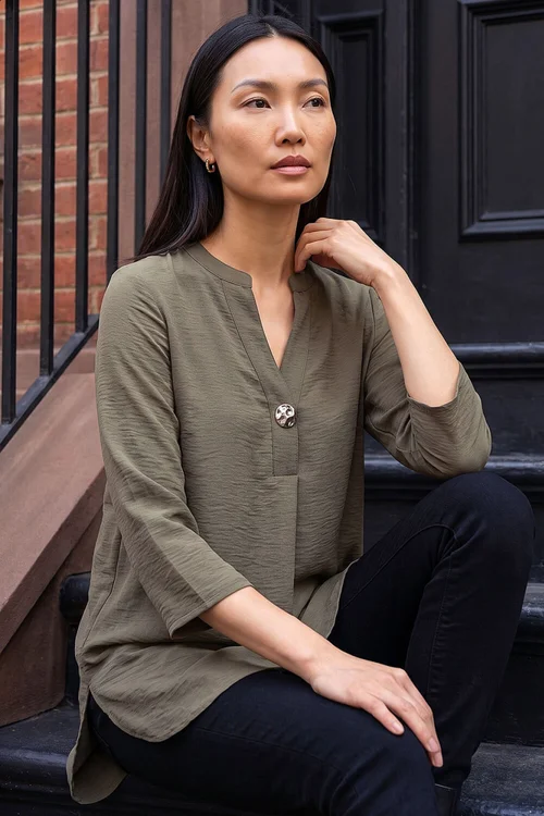 Roman Khaki Button Detail Top - 10 Image 1