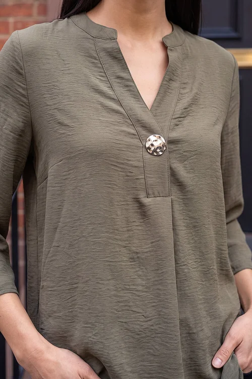 Roman Khaki Button Detail Top - 10 Image 4