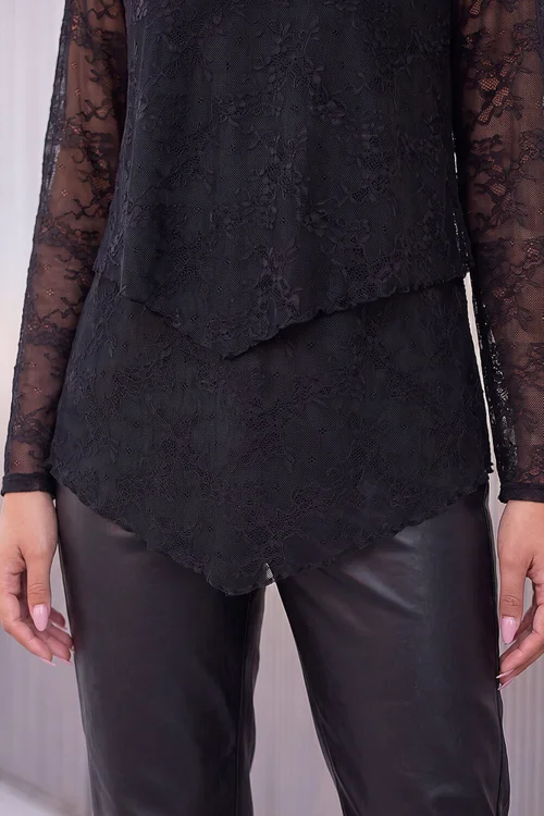 Roman Black Lace Layered Hem Top - 16 Image 4