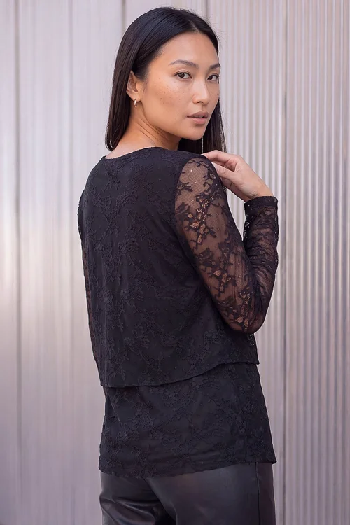 Roman Black Lace Layered Hem Top - 16 Image 3