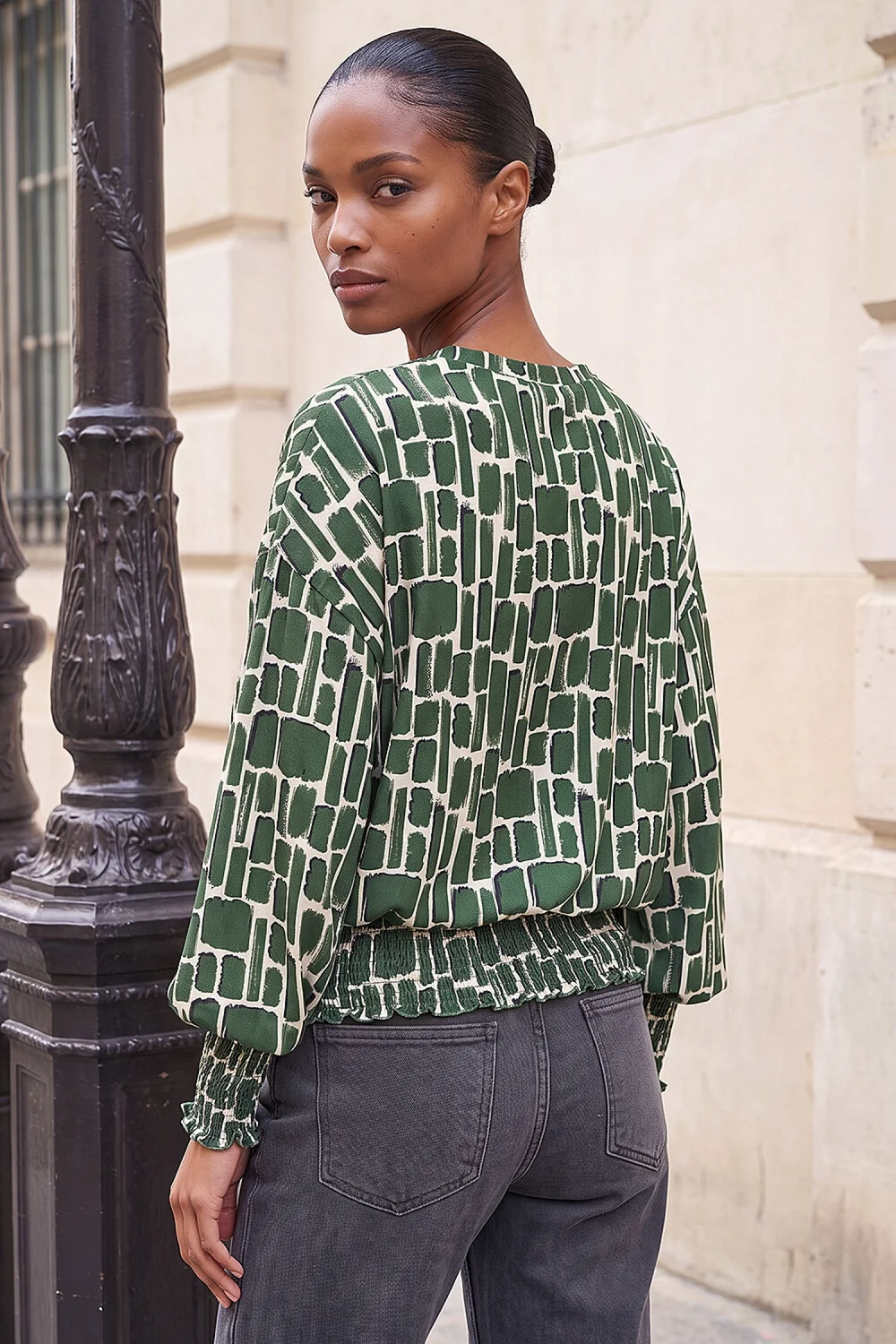 Roman Khaki Geometric Print Shirred Hem Top - 18 Image 3