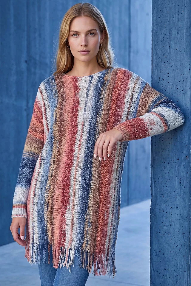 Roman Orange Boucle Fringe Knit Jumper