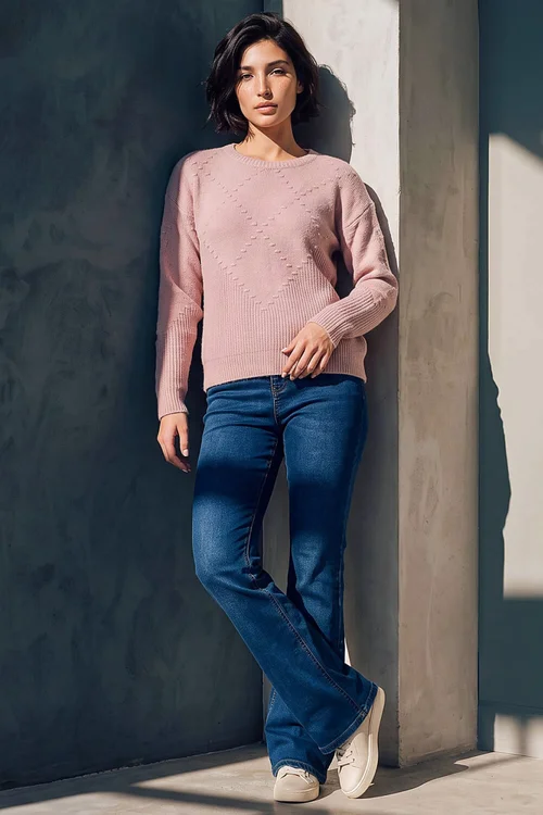 Roman Light Pink Petite Bobble Contrast Knit Jumper - 14 Image 2