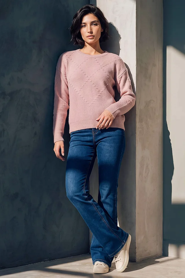 Roman Light Pink Petite Bobble Contrast Knit Jumper