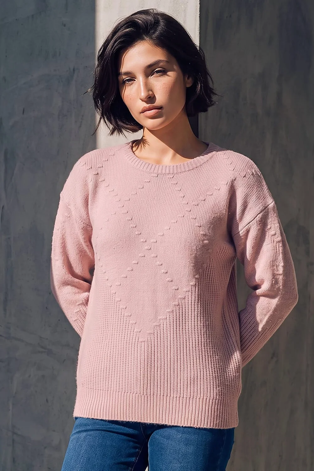 Roman Light Pink Petite Bobble Contrast Knit Jumper - 14 Image 1