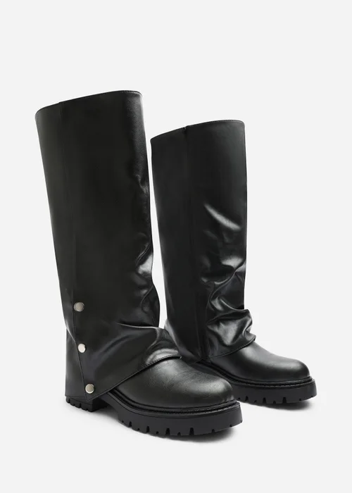 Where's That From Cavelle Ruched Black Fold Down Chunky Knee High Boot - 5 Image 4