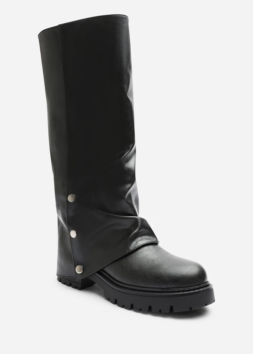 Where's That From Cavelle Ruched Black Fold Down Chunky Knee High Boot - 5 Image 3