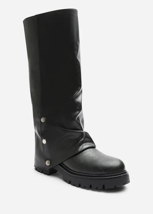 Where's That From Cavelle Ruched Black Fold Down Chunky Knee High Boot - 5 Image 3