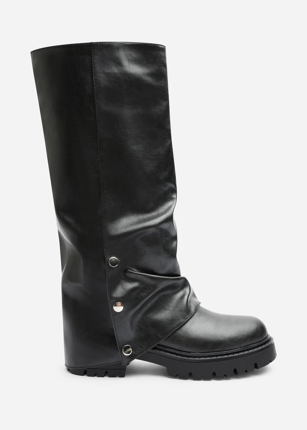 Where's That From Cavelle Ruched Black Fold Down Chunky Knee High Boot - 5 Image 2