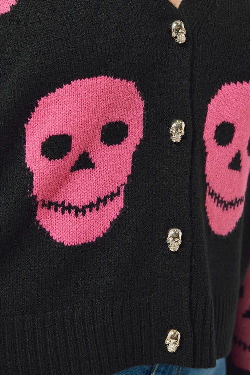 Yours Limited Curve Black & Pink Skull Cardigan - 26-28 Image 4