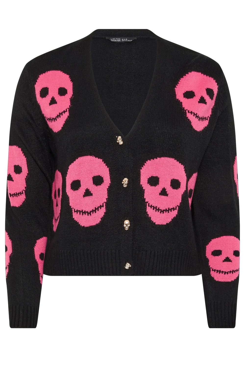 Yours Limited Curve Black & Pink Skull Cardigan - 26-28 Image 5