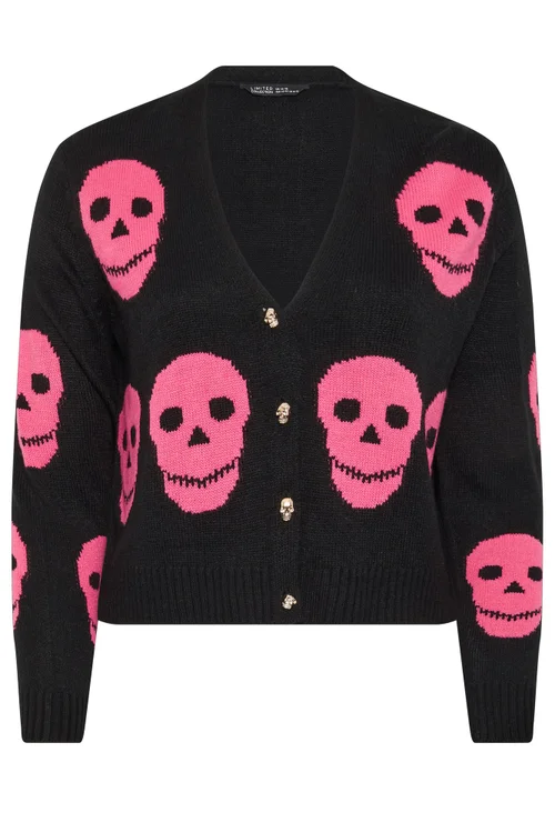 Yours Limited Curve Black & Pink Skull Cardigan - 26-28 Image 5