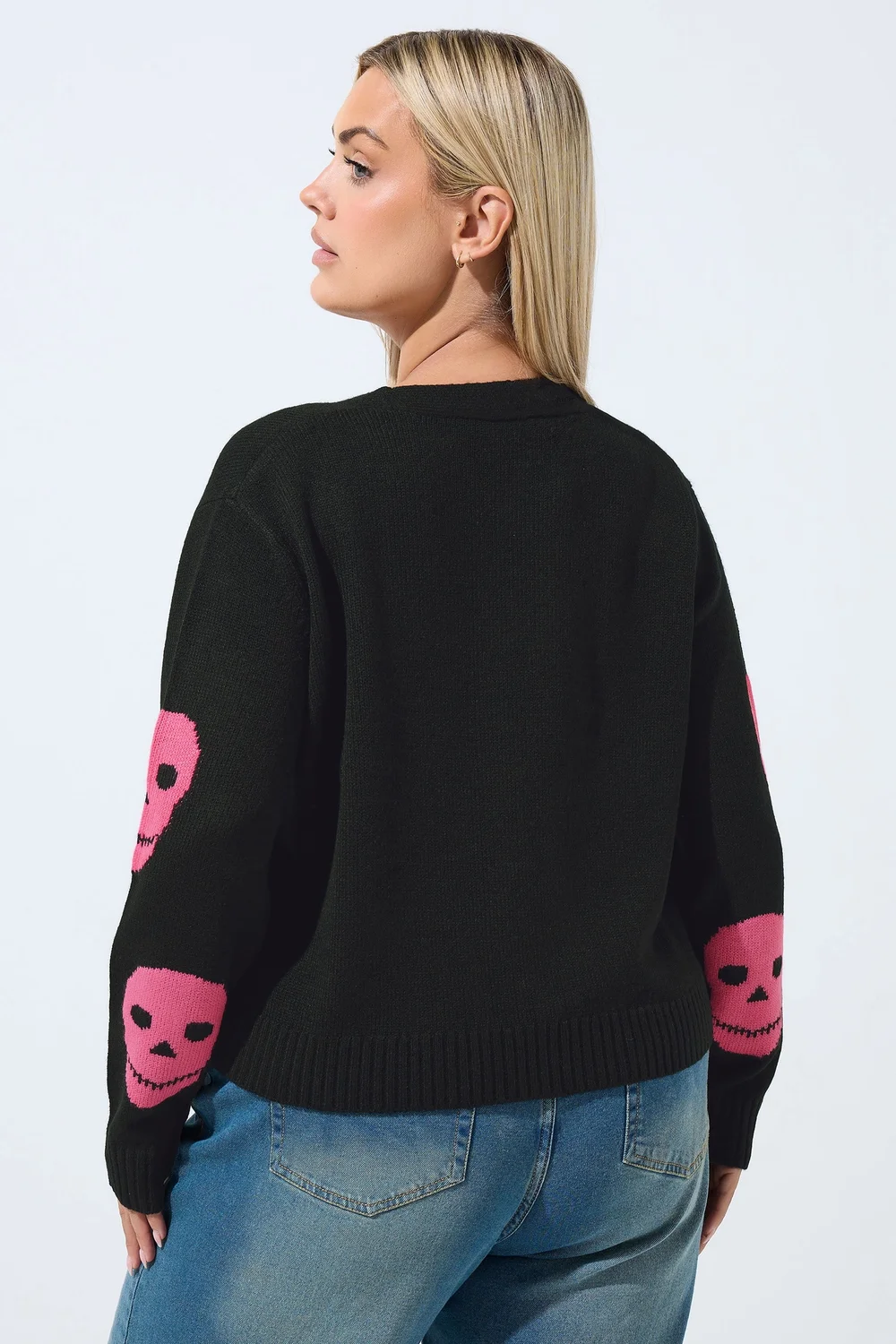 Yours Limited Curve Black & Pink Skull Cardigan - 26-28 Image 3