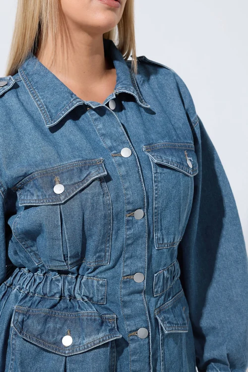 Yours Limited Curve Blue Elasticated Waist Denim Jacket - 22-24 Image 5