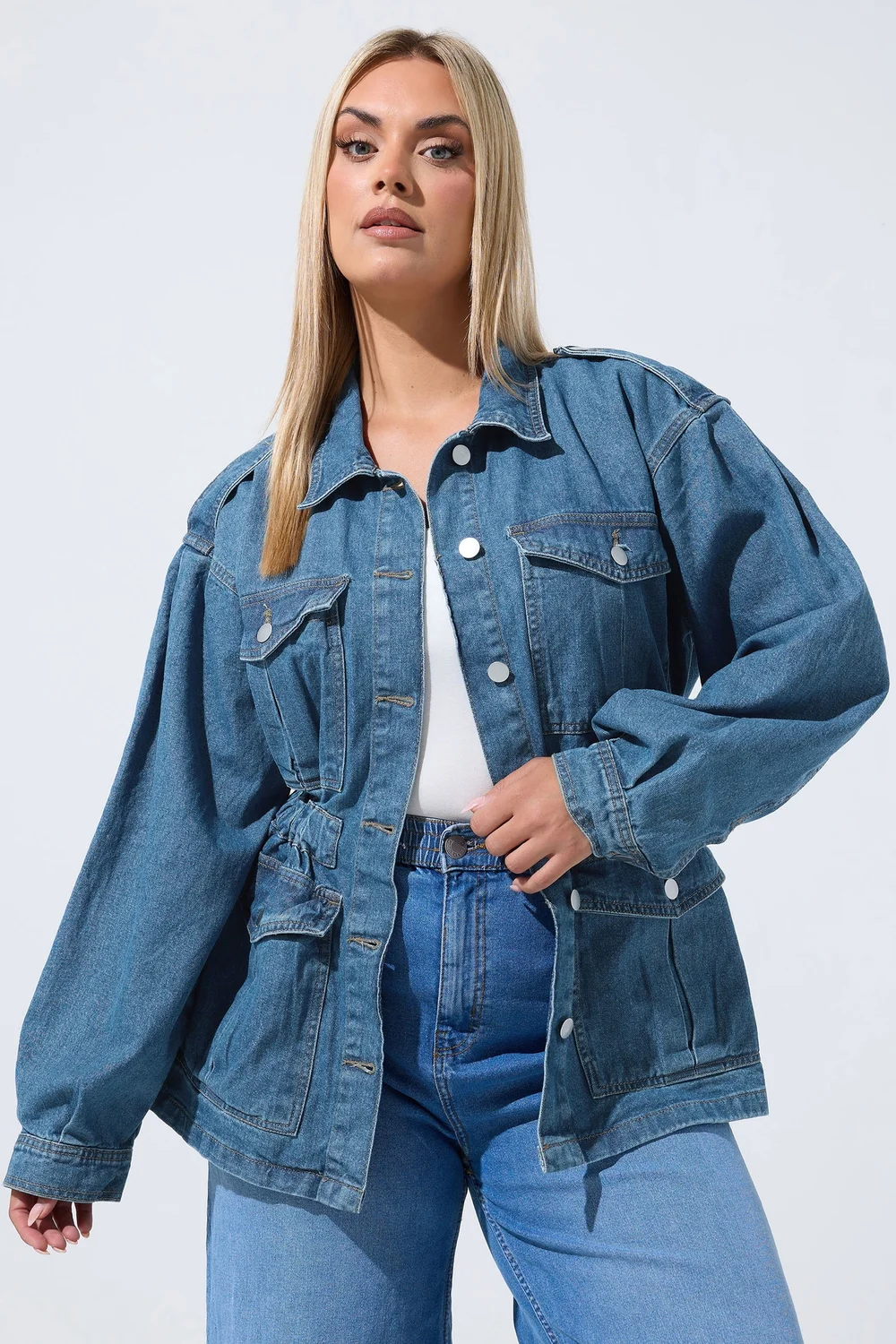 Yours Limited Curve Blue Elasticated Waist Denim Jacket - 22-24 Image 1