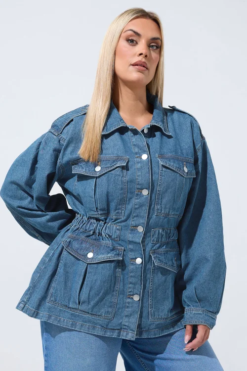 Yours Limited Curve Blue Elasticated Waist Denim Jacket - 22-24 Image 2